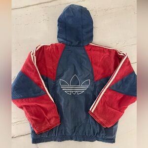 ADIDAS - VINTAGE - FULL ZIP WINDBREAKER - RED WHITE AND BLUE - Large